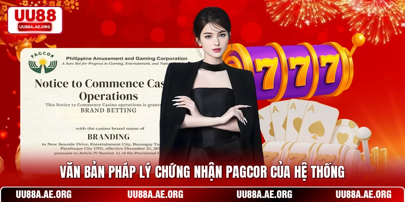 Văn bản pháp lý chứng nhận PAGCOR của hệ thống